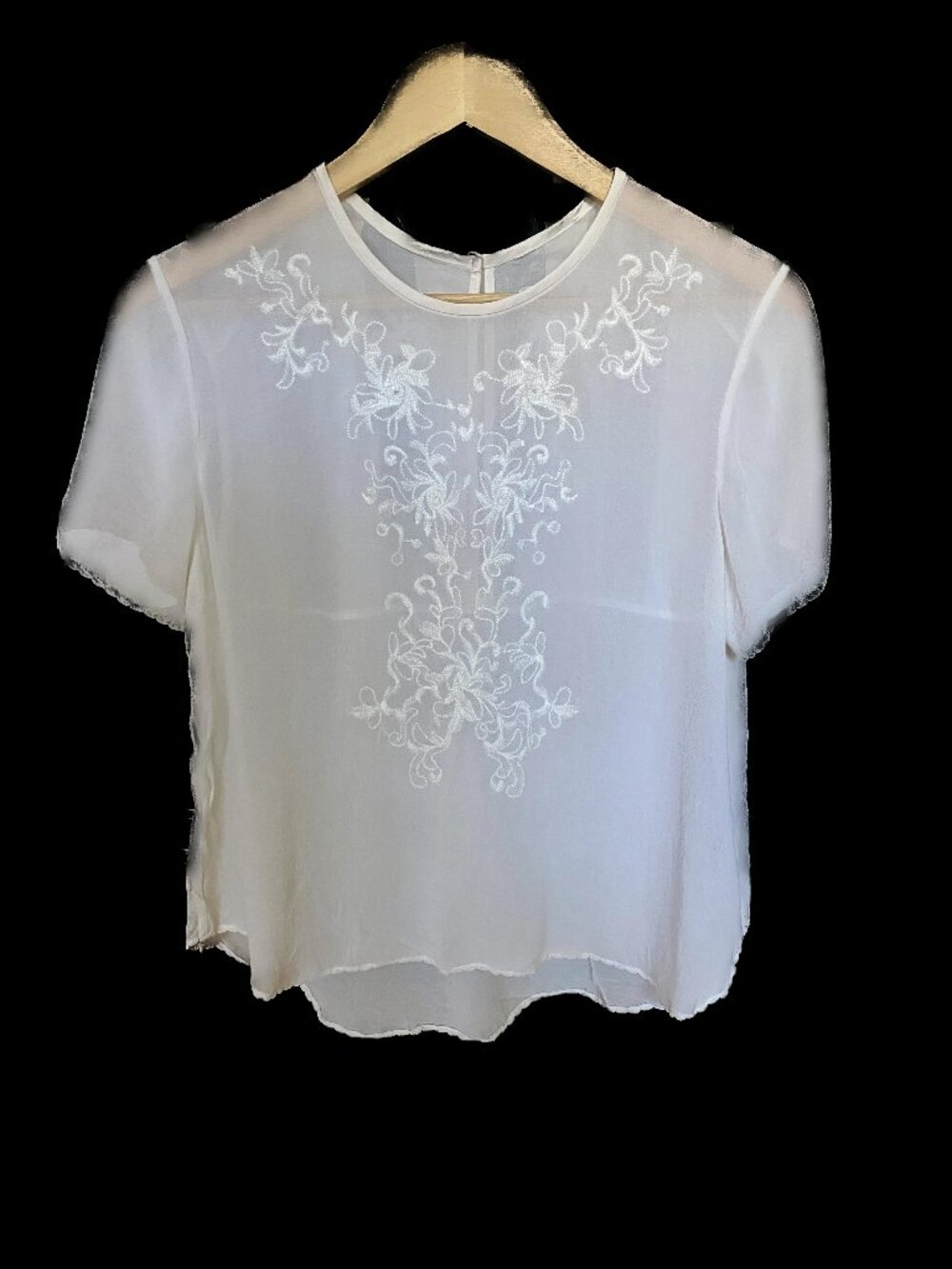 Aritizia Wilfred Cream Silk Embroidered Blouse ("Pampre Blouse")